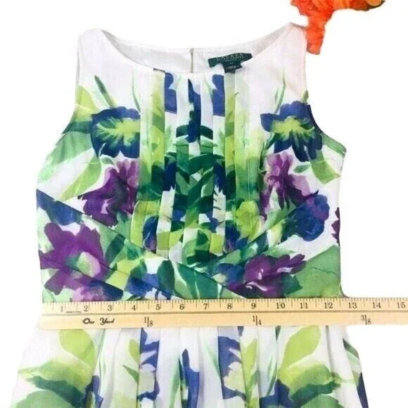 Lauren Ralph Lauren Dress Size 2P White Floral Print Sleeveless Summer - Picture 4 of 12